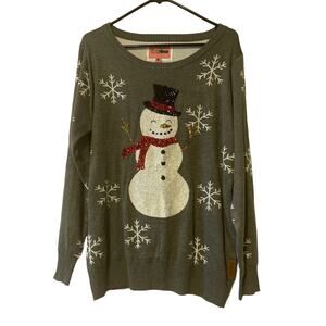 Tipsy Elves Sparkly Snowman Gray Snowflake Sweater Women Festive Ugly Fun